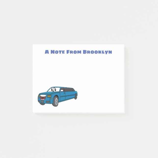Cute lycklig blue Limousines tecknad car Post-it Block (Framsida)