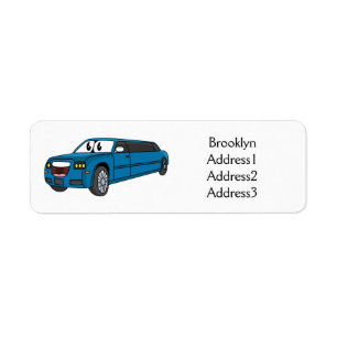 Cute lycklig blue Limousines tecknad car Returadress Etikett