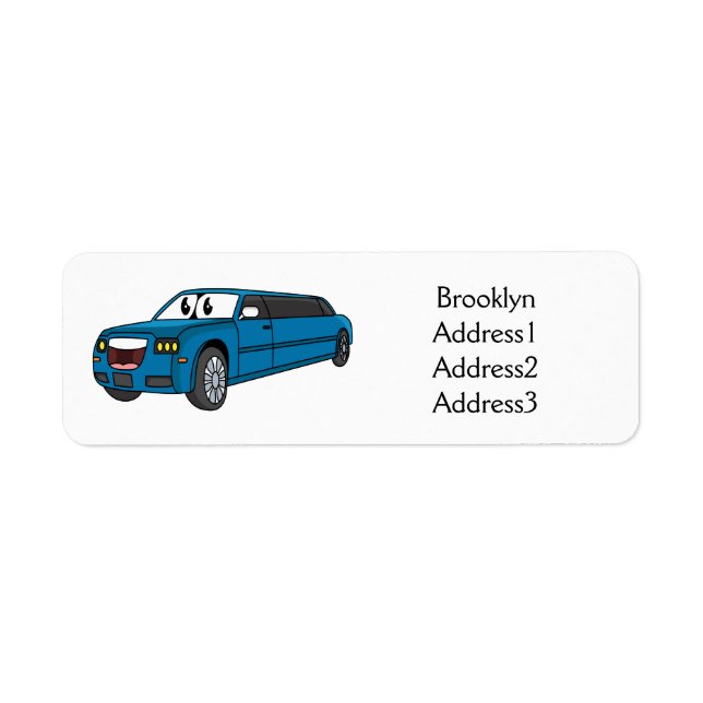 Cute lycklig blue Limousines tecknad car Returadress Etikett (Framsidan)