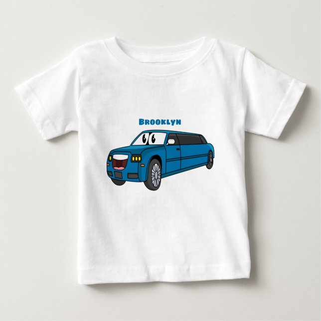 Cute lycklig blue Limousines tecknad car T Shirt (Framsida)