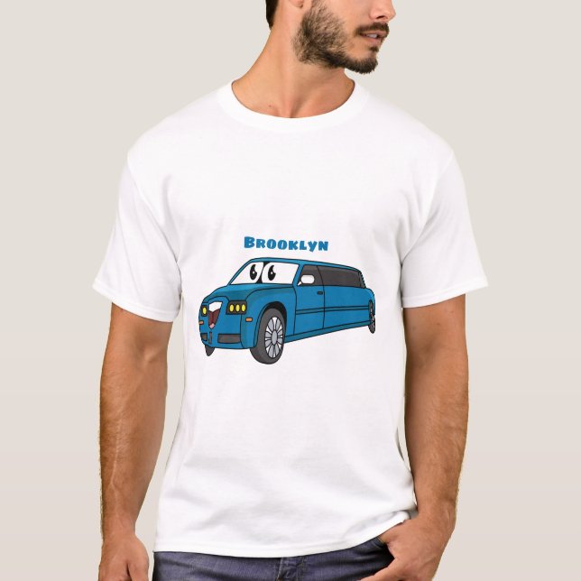 Cute lycklig blue Limousines tecknad car T Shirt (Framsida)