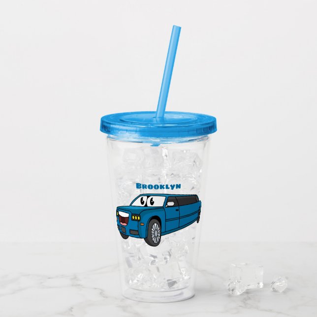 Cute lycklig blue Limousines tecknad car Take Away Mugg (Baksida Ice)