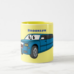 Cute lycklig blue Limousines tecknad car Två-Tonad Mugg