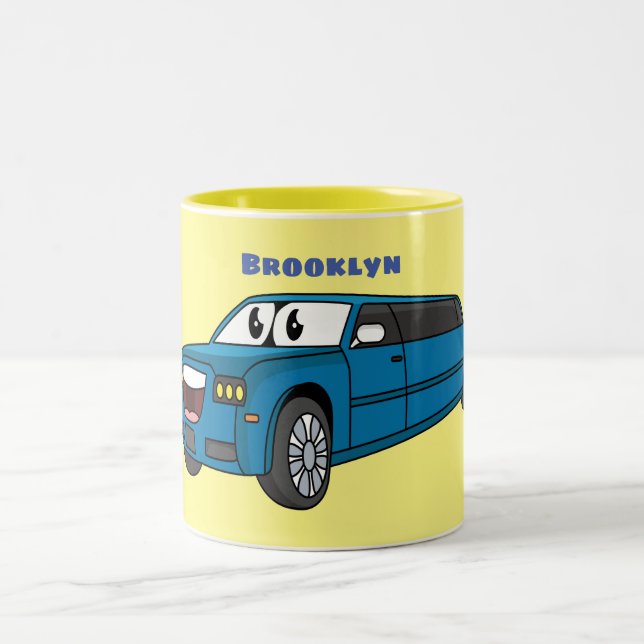 Cute lycklig blue Limousines tecknad car Två-Tonad Mugg (Center)