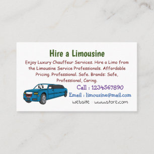 Cute lycklig blue Limousines tecknad car Visitkort