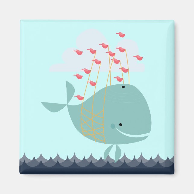 Cute Lycklig Blue Ocean Beach Whale Magnet (Framsidan)