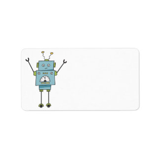 Cute Lycklig Blue Robot Blank Adressetikett