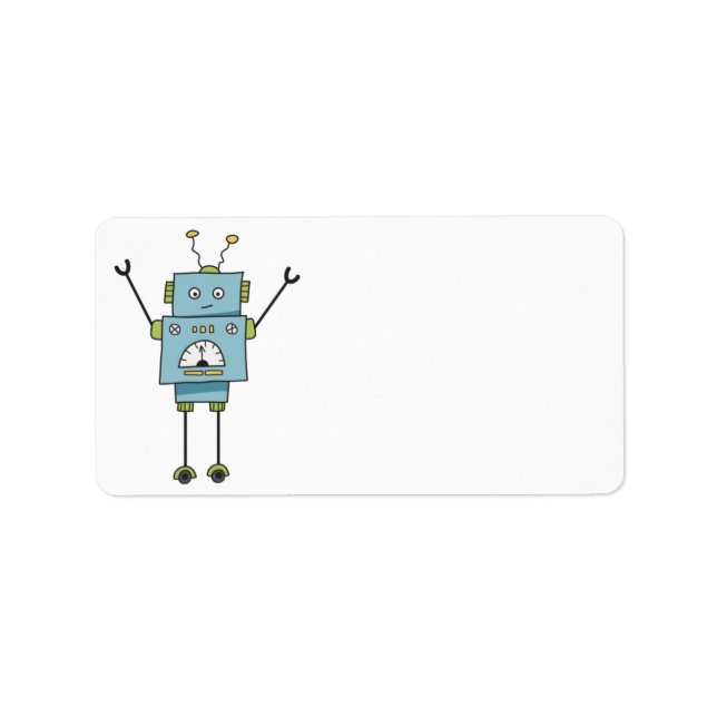 Cute Lycklig Blue Robot Blank Adressetikett (Framsidan)