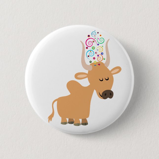 Cute Lycklig Brahman Cow Button Badge Knapp (Framsida)