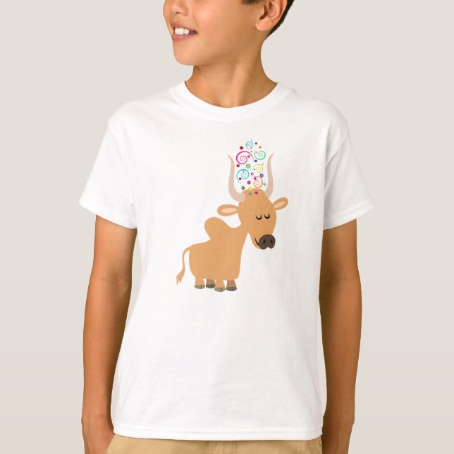 Cute Lycklig Brahman Cow Children T-Shirt (Framsida)