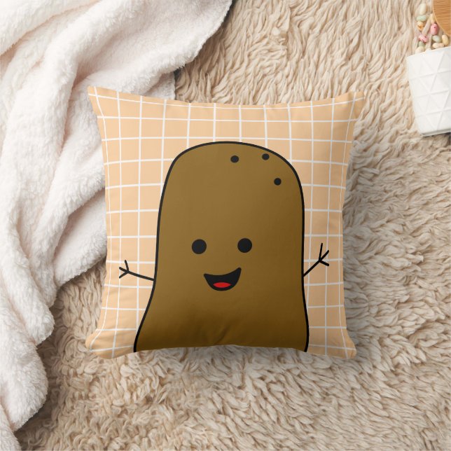 Cute Lycklig Brown Potato Peach White Grid Kudde (Filt)