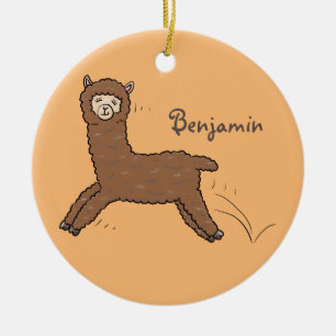 Cute lycklig brunalaca-tecknad julgransprydnad keramik