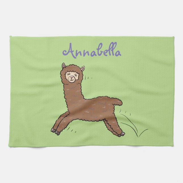 Cute lycklig brunalaca-tecknad kökshandduk (Horisontell)