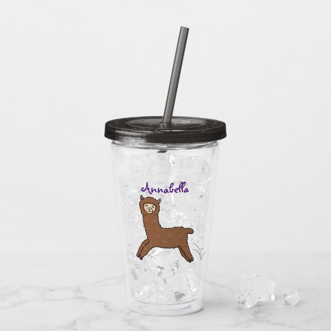 Cute lycklig brunalaca-tecknad take away mugg (Baksida Ice)
