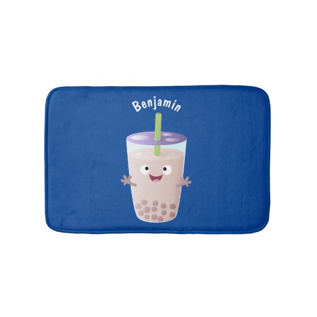 Cute lycklig bubble tea boba tecknade figurer badrumsmatta (Framsidan)