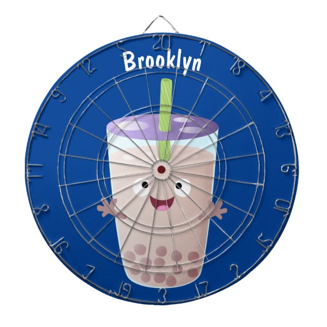 Cute lycklig bubble tea boba tecknade figurer darttavla (Framsidan)