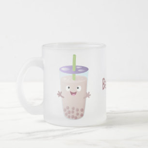 Cute lycklig bubble tea boba tecknade figurer frostad glasmugg