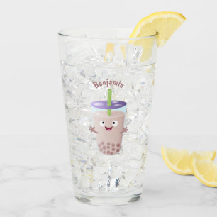 Cute lycklig bubble tea boba tecknade figurer glaskopp