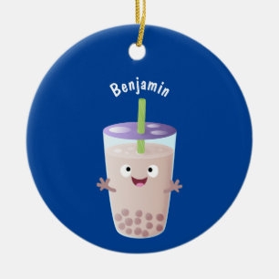 Cute lycklig bubble tea boba tecknade figurer julgransprydnad keramik