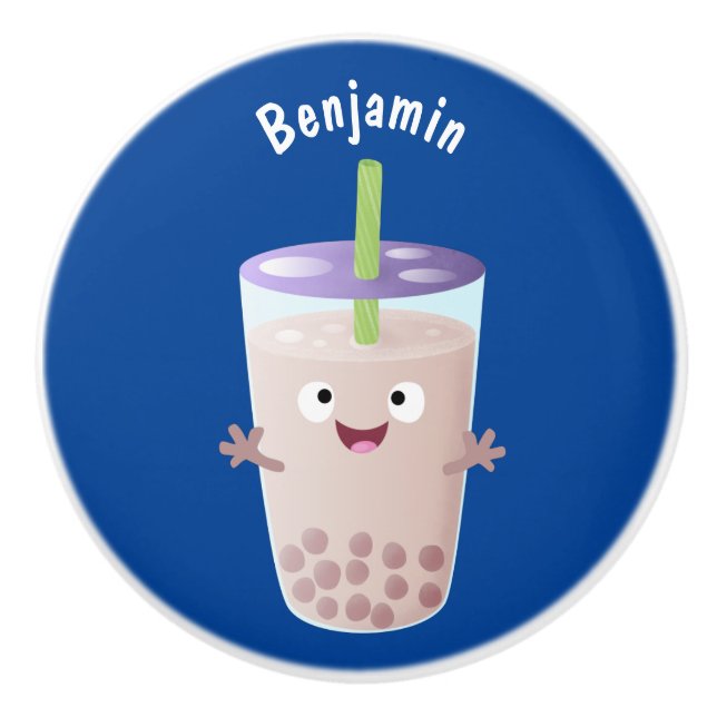 Cute lycklig bubble tea boba tecknade figurer knopp (Framsidan)