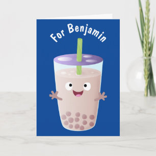 Cute lycklig bubble tea boba tecknade figurer kort
