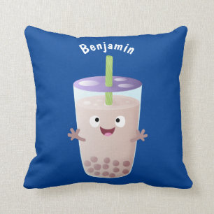 Cute lycklig bubble tea boba tecknade figurer kudde
