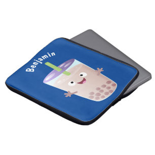 Cute lycklig bubble tea boba tecknade figurer laptop fodral