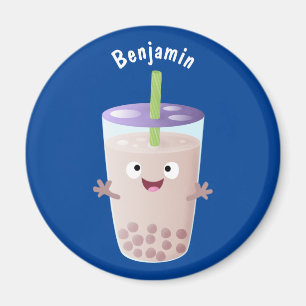 Cute lycklig bubble tea boba tecknade figurer magnet