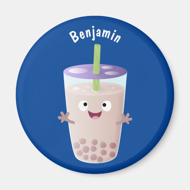 Cute lycklig bubble tea boba tecknade figurer magnet (Framsidan)