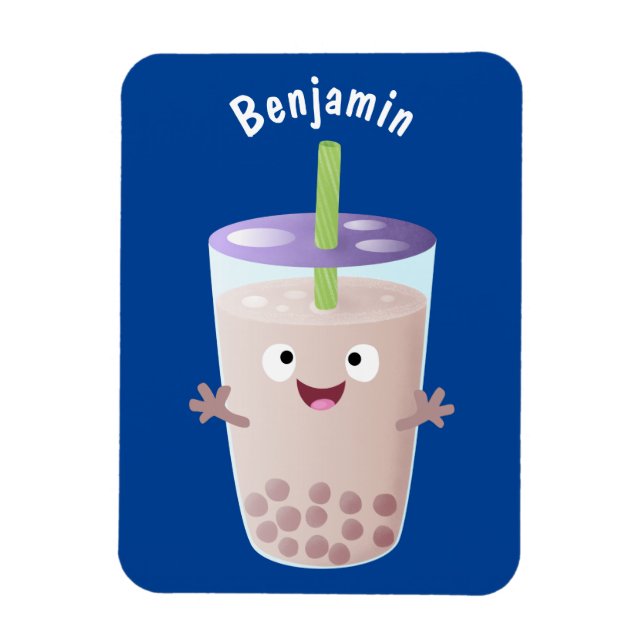 Cute lycklig bubble tea boba tecknade figurer magnet (Vertikal)