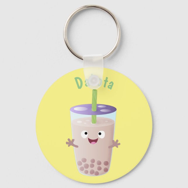 Cute lycklig bubble tea boba tecknade figurer nyckelring (Framsida)