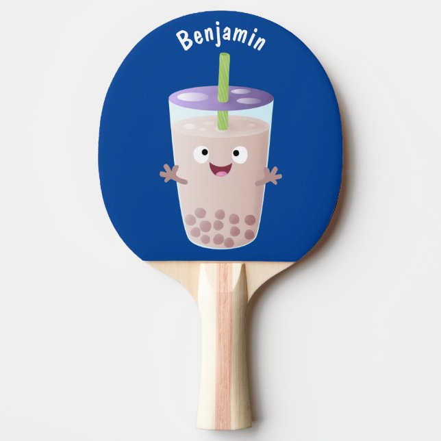 Cute lycklig bubble tea boba tecknade figurer pingisracket (Framsidan)