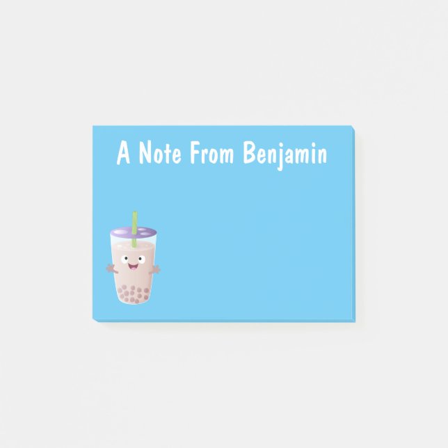 Cute lycklig bubble tea boba tecknade figurer post-it block (Framsida)