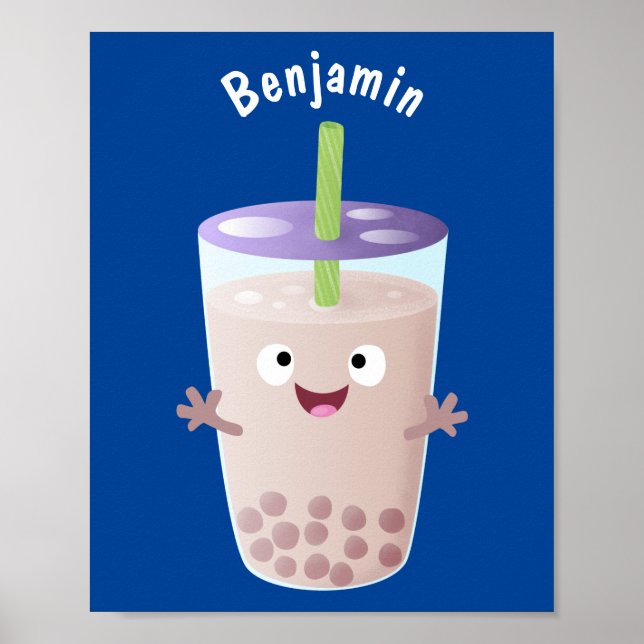 Cute lycklig bubble tea boba tecknade figurer poster (Framsidan)