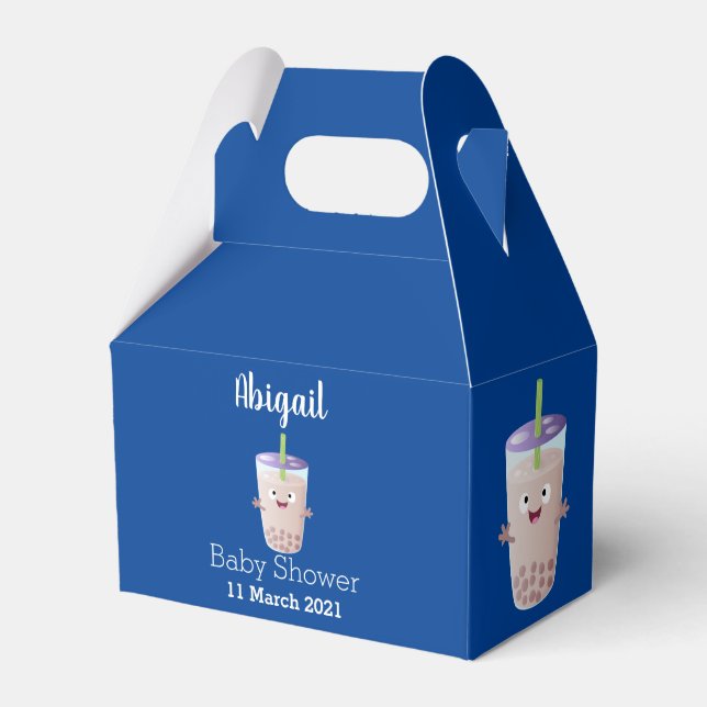 Cute lycklig bubble tea boba tecknade figurer presentaskar (Framsidan Sidan)