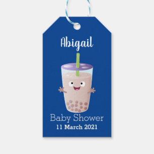 Cute lycklig bubble tea boba tecknade figurer presentetikett