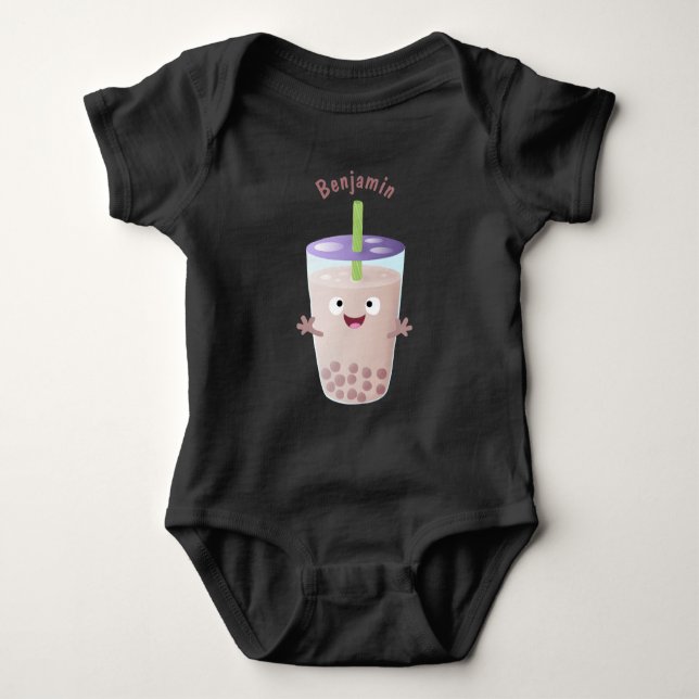 Cute lycklig bubble tea boba tecknade figurer t shirt (Framsida)