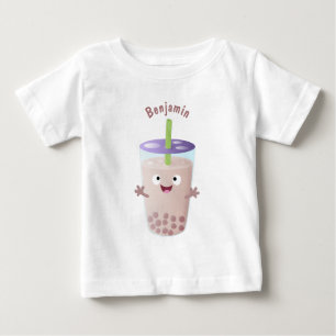 Cute lycklig bubble tea boba tecknade figurer t shirt