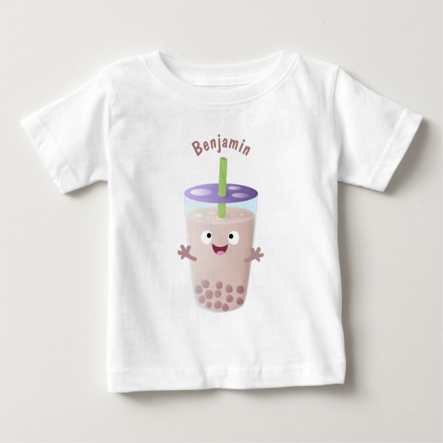 Cute lycklig bubble tea boba tecknade figurer t shirt (Framsida)