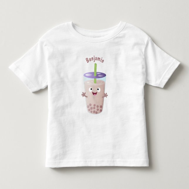 Cute lycklig bubble tea boba tecknade figurer t shirt (Framsida)