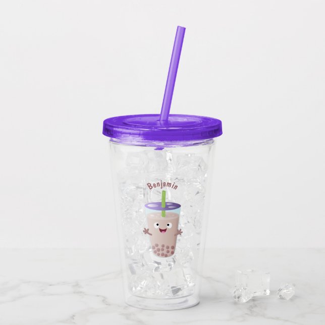 Cute lycklig bubble tea boba tecknade figurer take away mugg (Baksida Ice)