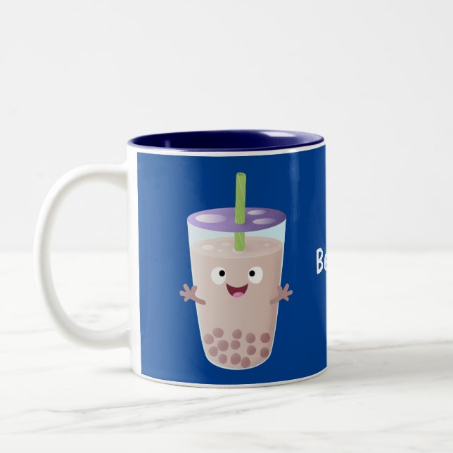 Cute lycklig bubble tea boba tecknade figurer Två-Tonad mugg (Vänster)
