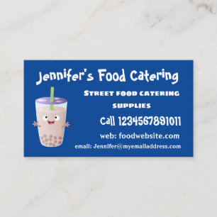Cute lycklig bubble tea boba tecknade figurer visitkort
