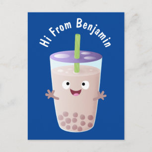 Cute lycklig bubble tea boba tecknade figurer vykort