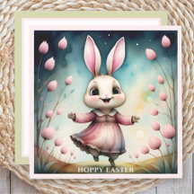 Cute Lycklig Bunny Girl Watercolor Påsk Card