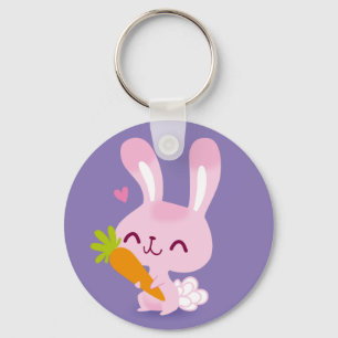 Cute Lycklig Bunny Rabbit Holding a Carrot Nyckelring