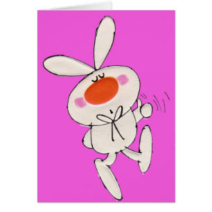 Cute Lycklig Bunny Rosa Birthday Hälsningskort