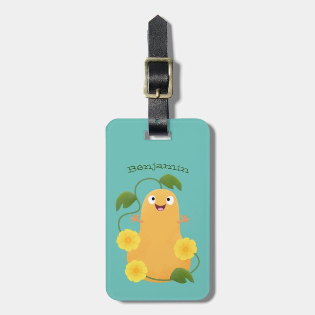 Cute lycklig butternut-pumpa, tecknad bagagebricka (Vertikal Framsida)