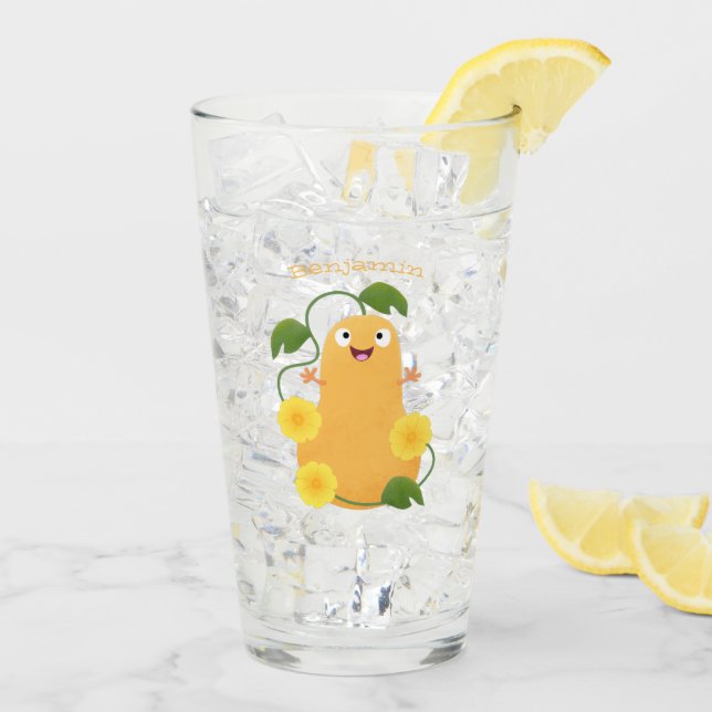 Cute lycklig butternut-pumpa, tecknad glaskopp (Bakside Is)