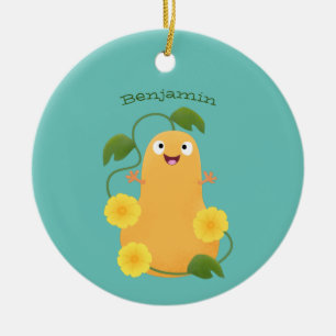 Cute lycklig butternut-pumpa, tecknad julgransprydnad keramik